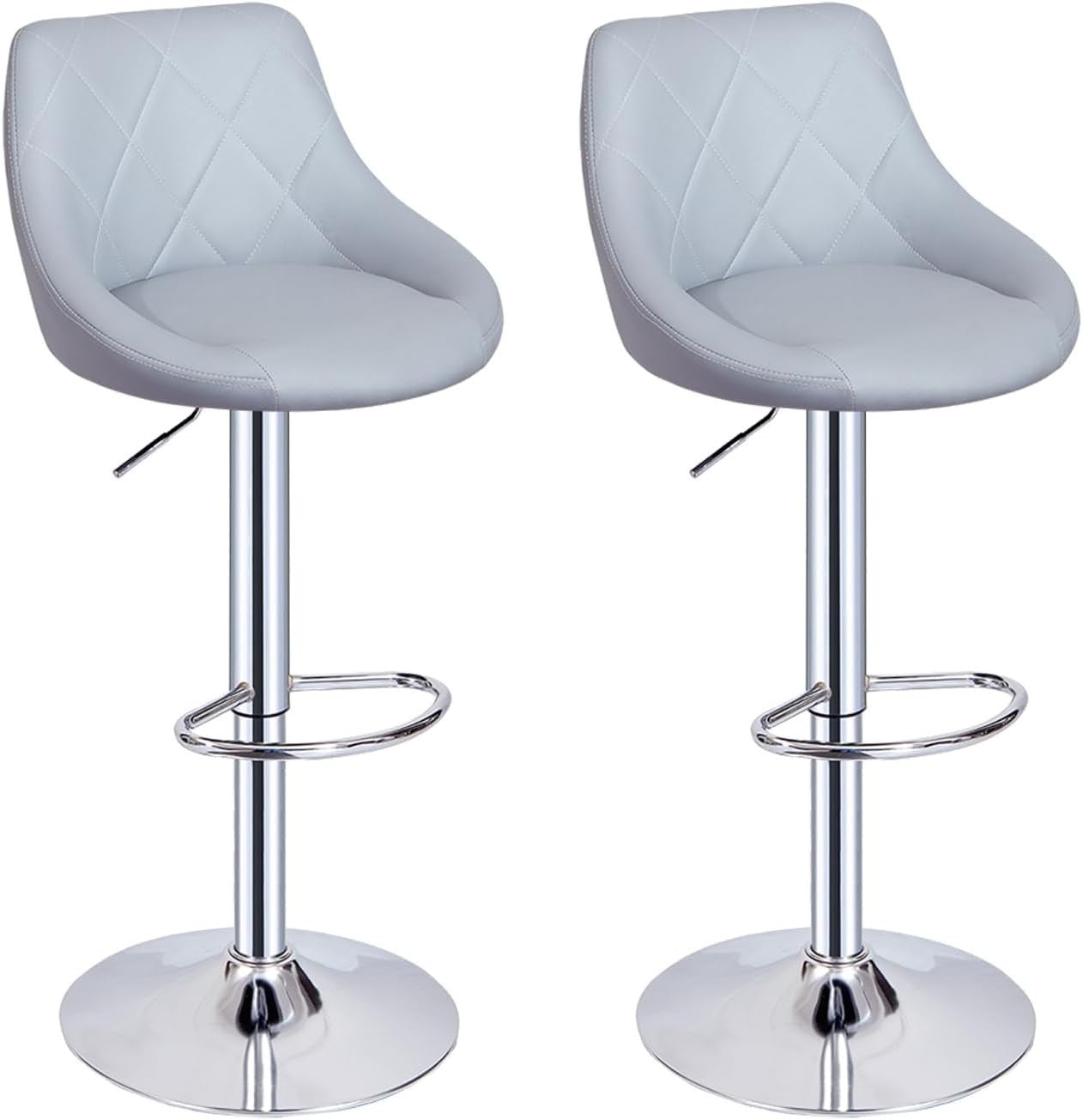 Grey Faux Leather Bar Stool Adjustable Swivel Mid Back Pub Chair