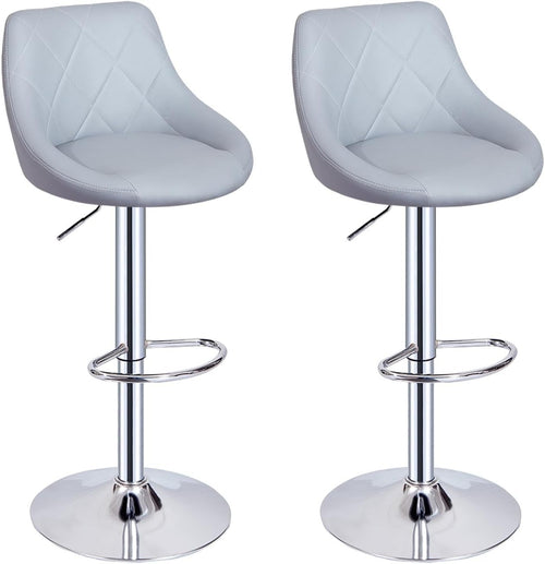 Grey Faux Leather Bar Stool Adjustable Swivel Mid Back Pub Chair