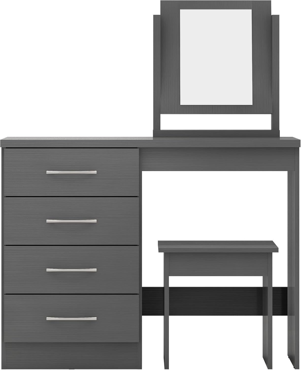 Modern Grey 4-Drawer Dressing Table Set Vanity Mirror & Stool Bedroom Furniture