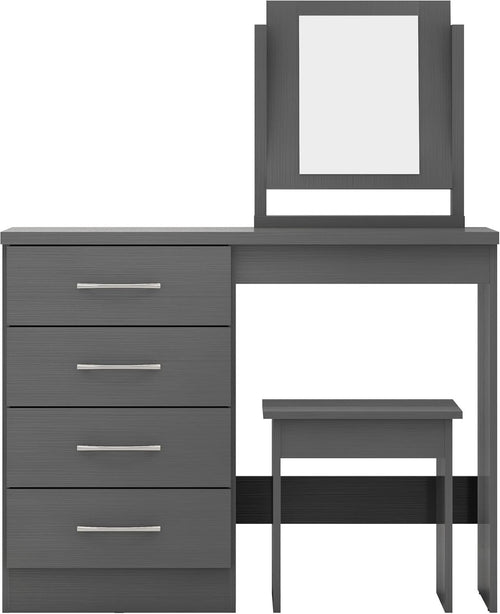 Modern Grey 4-Drawer Dressing Table Set Vanity Mirror & Stool Bedroom Furniture