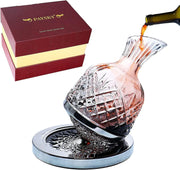Crystal Spinning Wine Decanter 45oz Rotating Base Luxury Gift Box Aerator