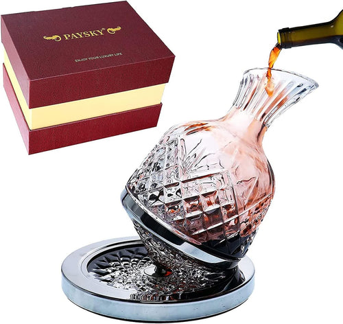 Crystal Spinning Wine Decanter 45oz Rotating Base Luxury Gift Box Aerator