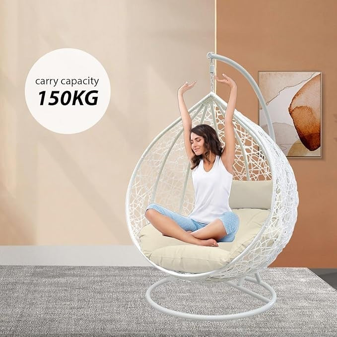 Outdoor Hanging Egg Chair with Cushion – Rattan Swing Seat, 150KG Capacity
