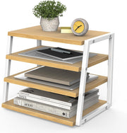 4 Tier Desk File Organizer Shelf A4 Paper Tray Wood Metal Office Rack