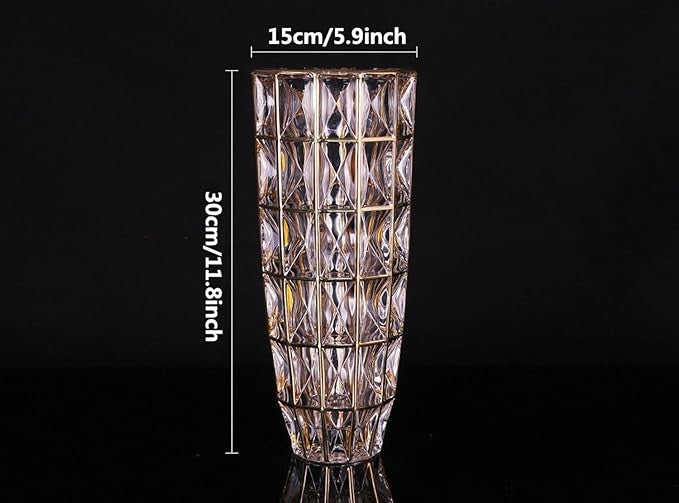 Gold Diamond Cut Glass Vase Tall Luxury Flower Vase for Home Decor