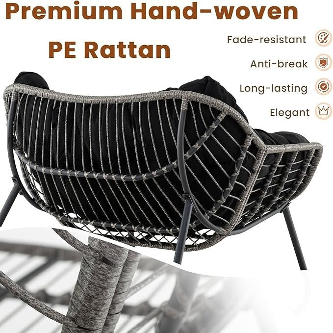 Luxury Rattan Rocking Chair – Thick Cushion, 150kg, Indoor Outdoor Use