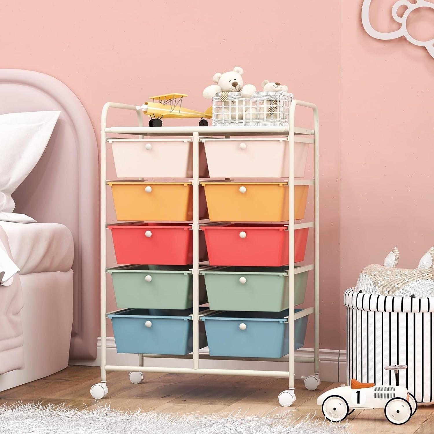 Macaron 10 Drawer Rolling Storage Cart Utility Organizer Trolley Wheels