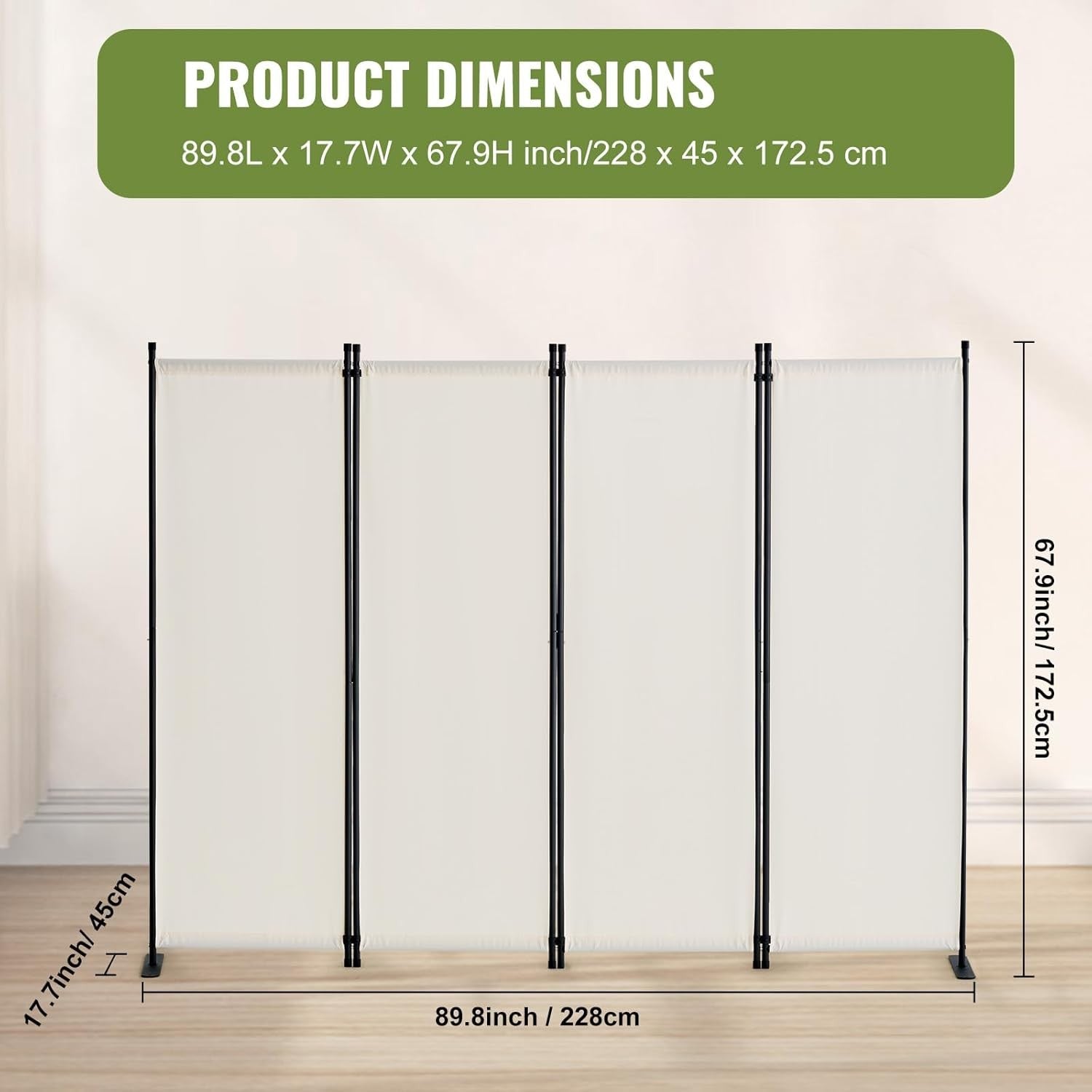 4 Panel Folding Room Divider White Fabric Freestanding Privacy Screen 288x173cm