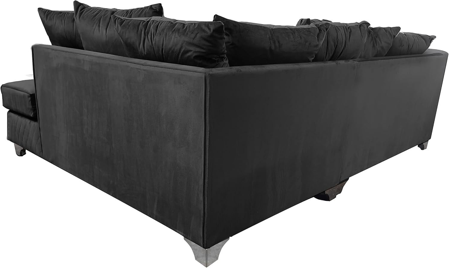 Black Velvet Corner Sofa ✨ 3-4 Seater L Shape LH with Chrome Feet