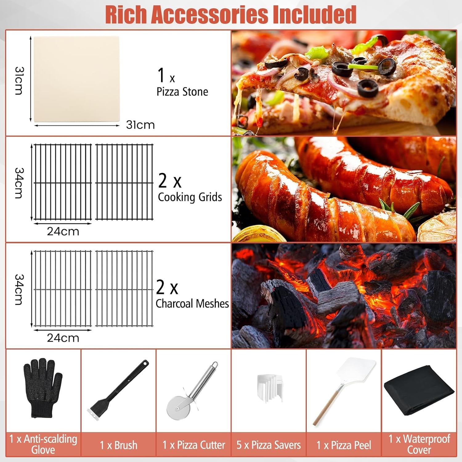 Outdoor Wood-Fired Pizza Oven | Patio BBQ Grill w/ Thermometer, Stone & Cover