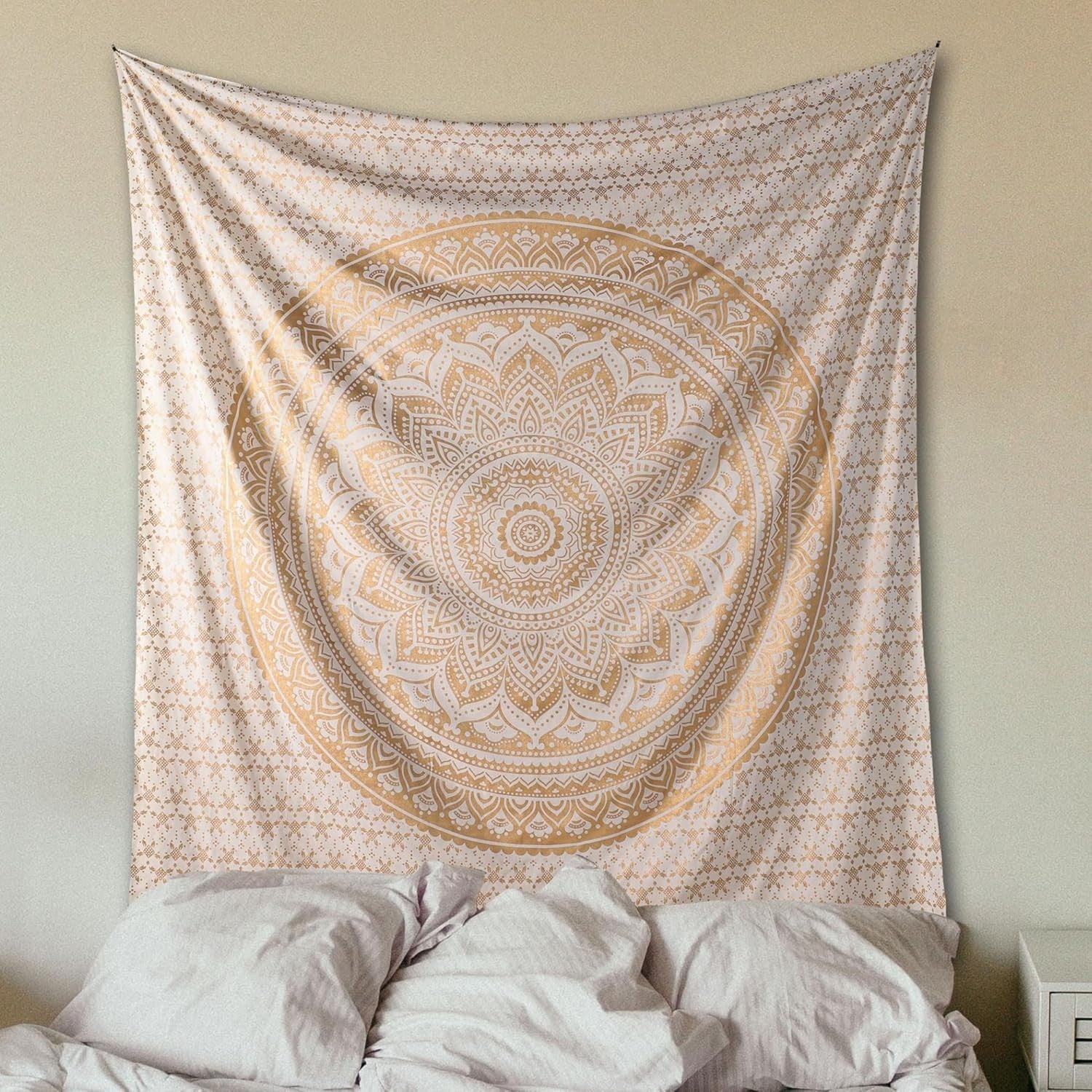Glittering Gold Mandala Tapestry Boho Wall Hanging Cotton 85x90in