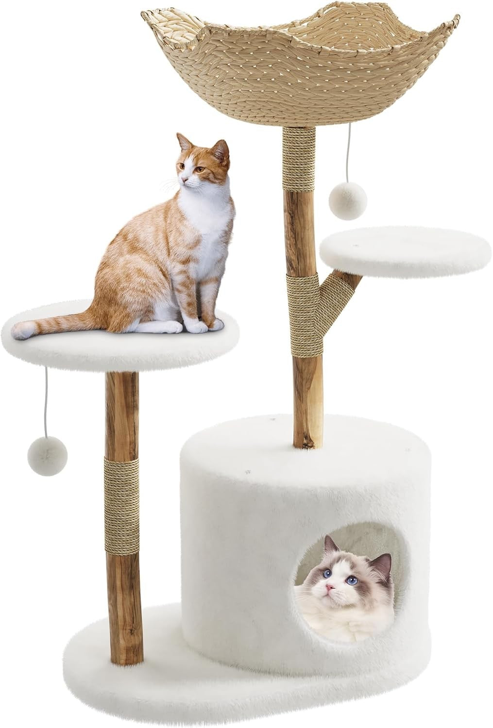 Large Cat Tree Tower 117cm With Basket Bed Condo Cave Scratching Post Indoor