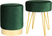 Set of 2 Green Velvet Footstools Round Pouffe Modern Accent Stools