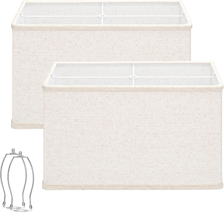 Rectangle Lamp Shades Set of 2 Large Beige Linen Spider Fit 16x8x10