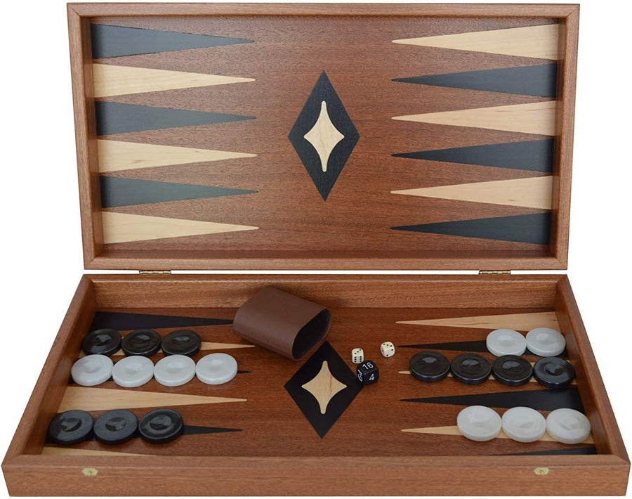 19” Solid Mahogany Backgammon Set Handmade Wooden Luxury Board Game