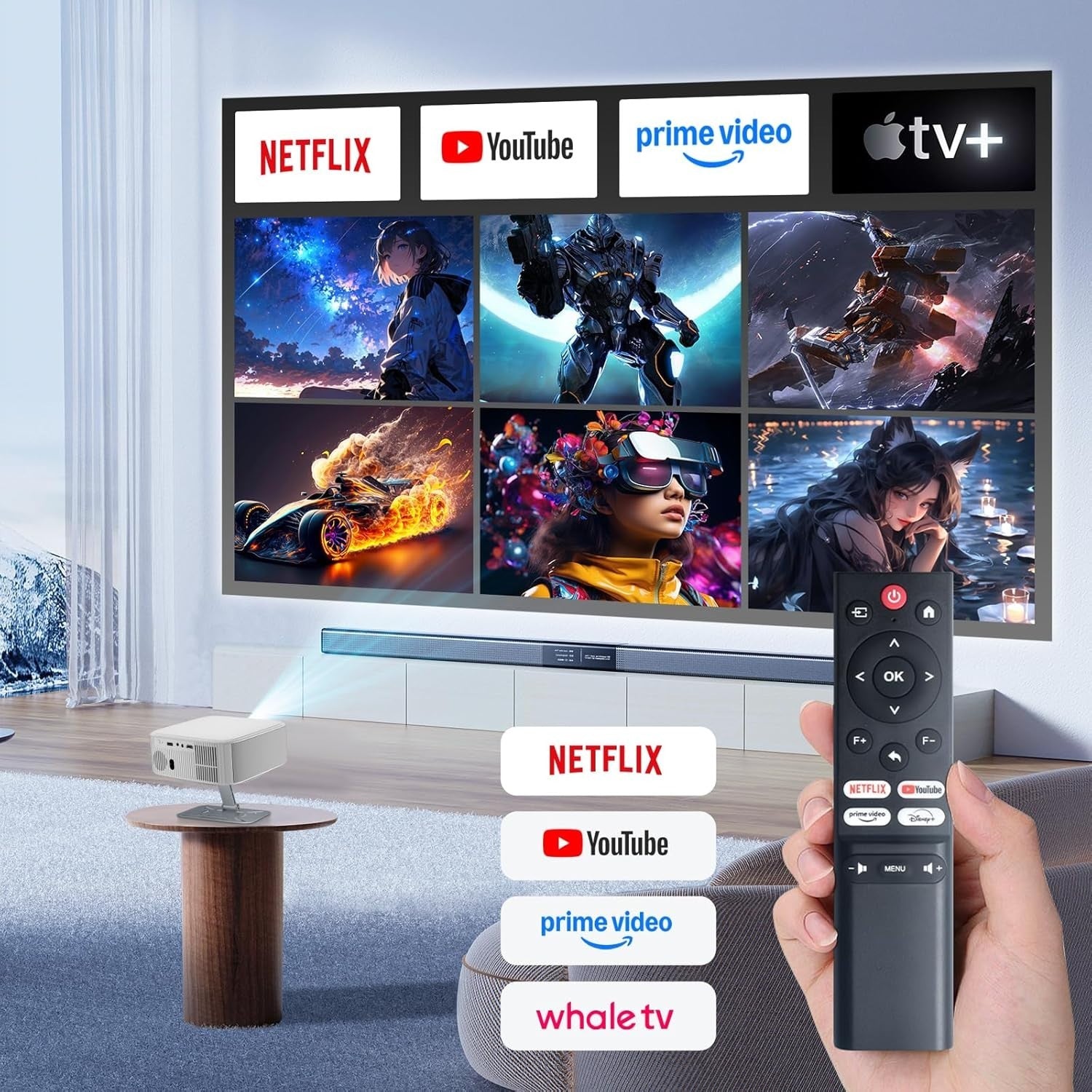 4K Smart Projector Android 13 1080P 800 ANSI WiFi 6 Auto Focus