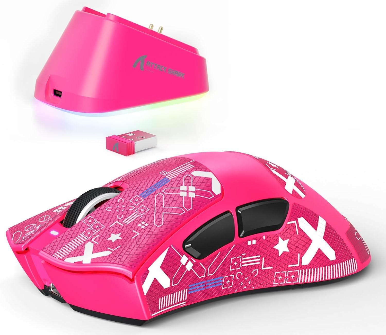 Wireless Gaming Mouse 25000 DPI 65g RGB Dock 2.4G Bluetooth Pink