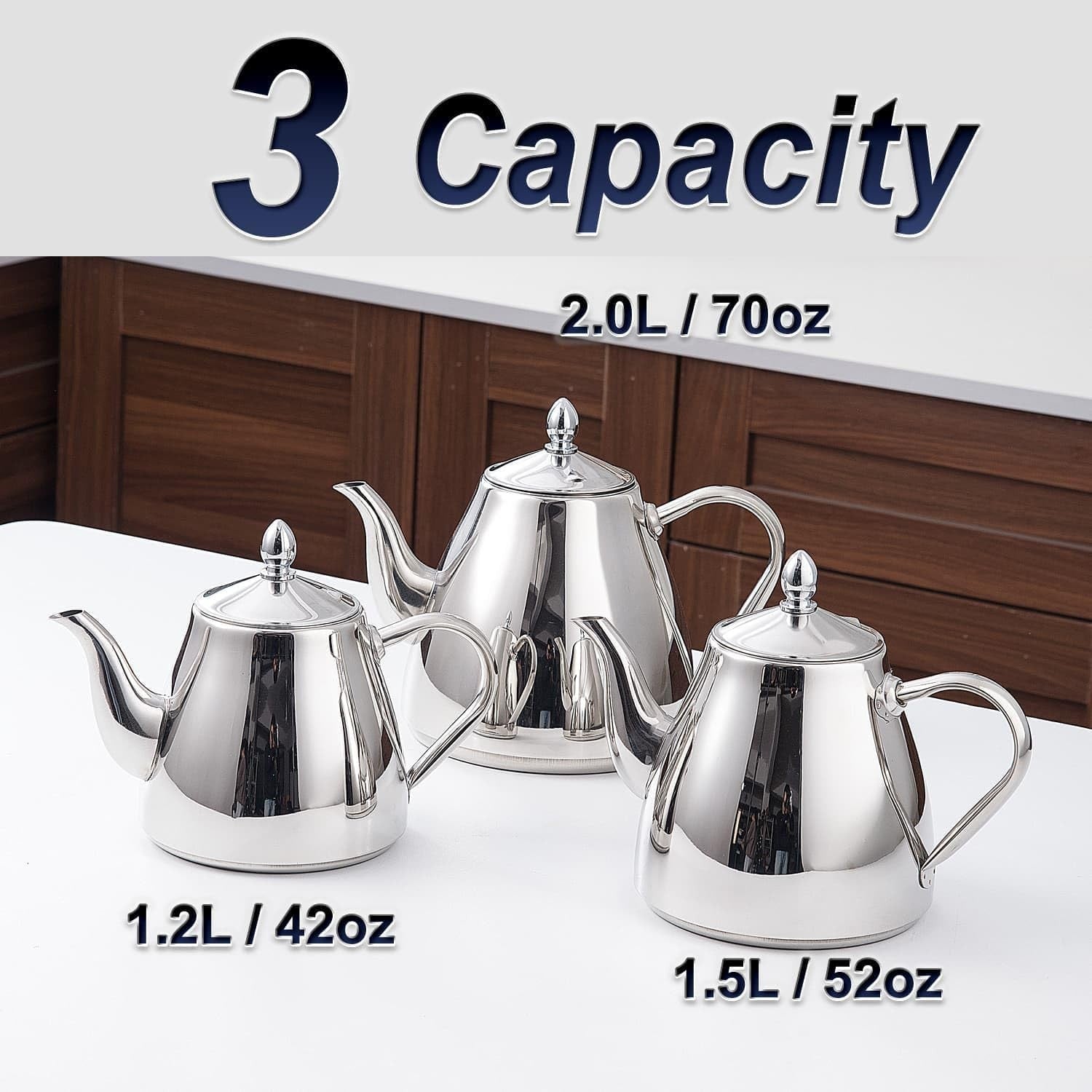 Stainless Steel Teapot 1.2L Tea Coffee Server Easy Pour Drip Free Pot