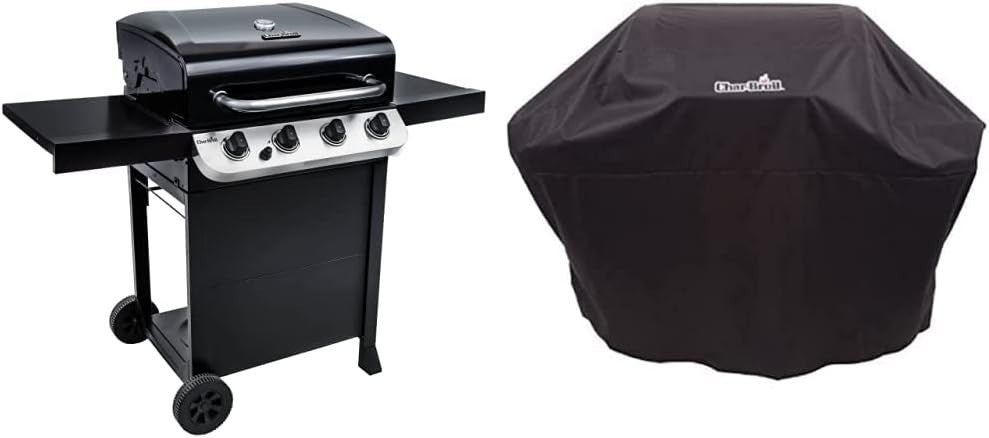 4 Burner Gas BBQ Grill with Heavy Duty Cast Iron Grates + Weatherproof Cover