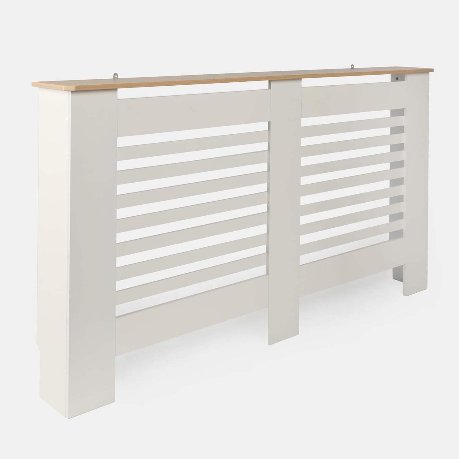 Large Cream Radiator Cover with Oak Top – Modern MDF Slatted Cabinet