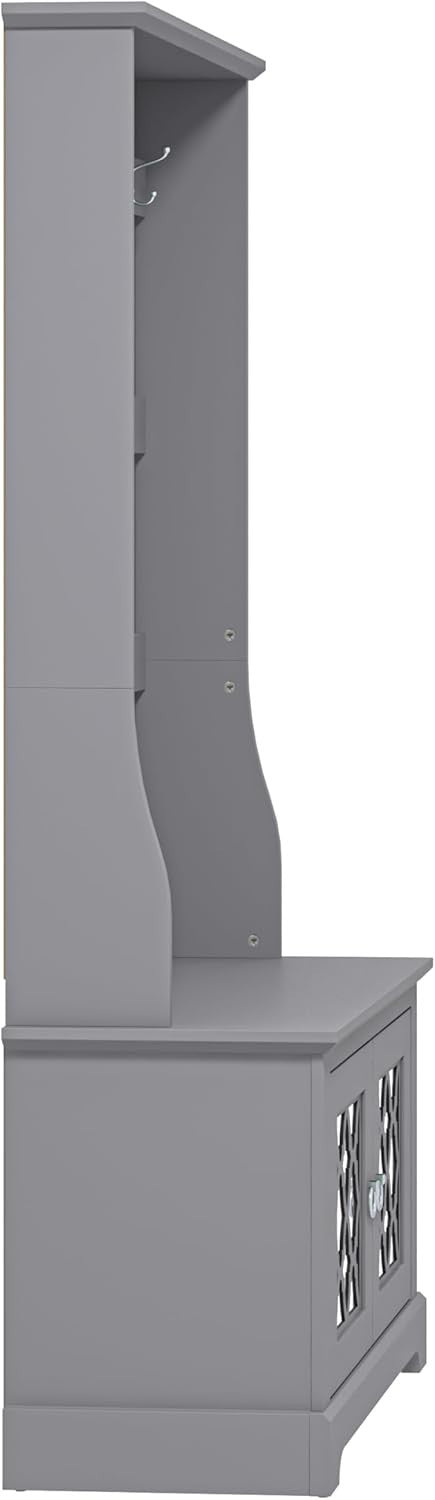 Cool Grey Hallway Bench with Coat Rack Storage Cabinet Entryway Organizer