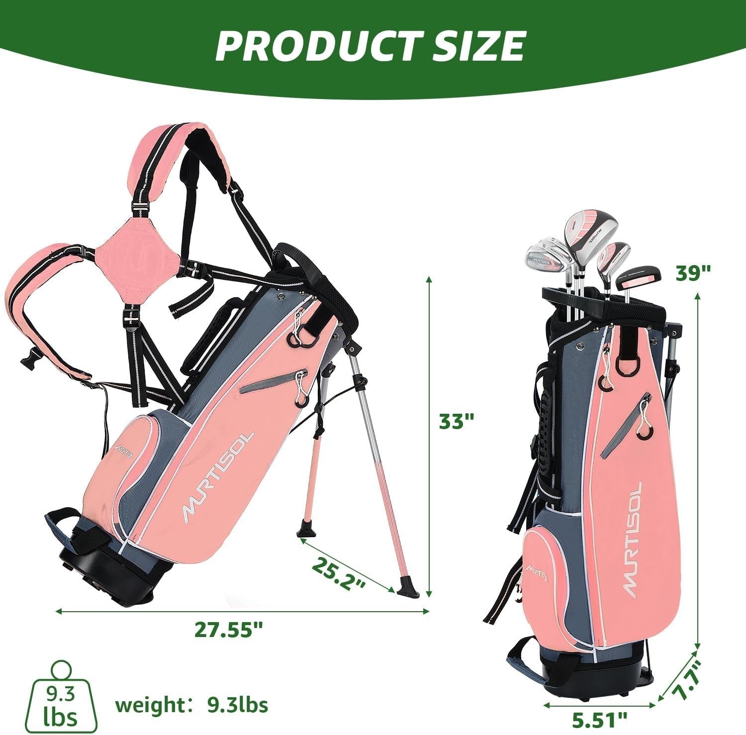 Junior Golf Club Set Right Hand 6pc Driver Hybrid Irons Putter Stand Bag