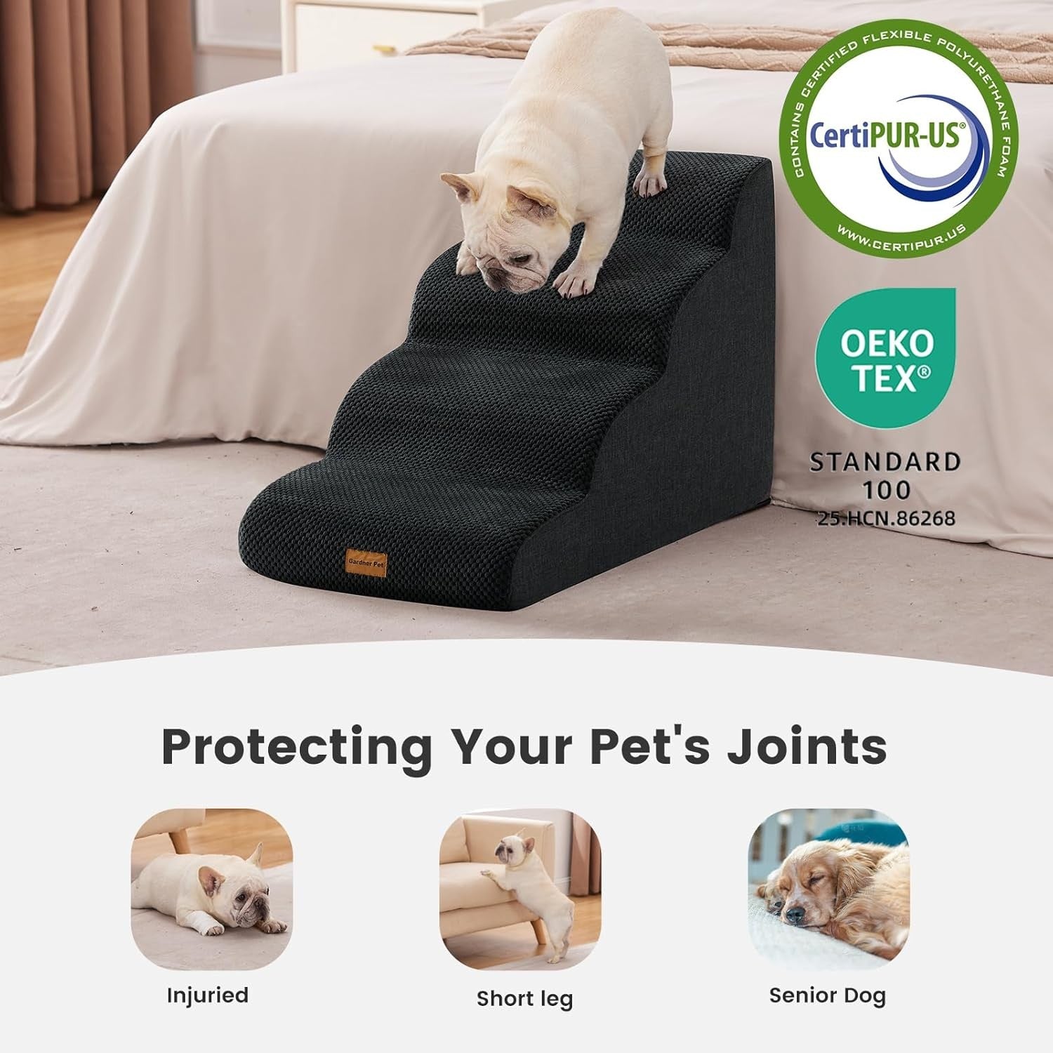 4 Step Dog Stairs Pet Ramp for Bed Sofa Non Slip Washable Black Grey