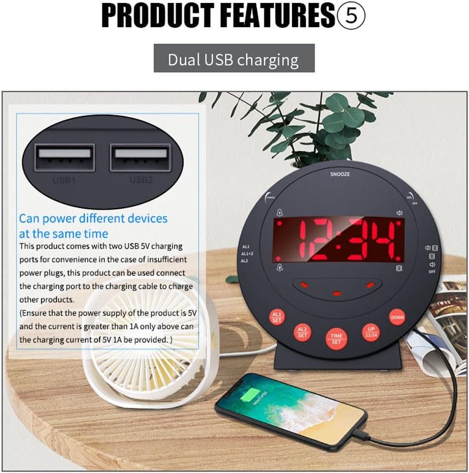 Loud Vibrating Alarm Clock Bed Shaker for Heavy Sleepers Deaf Elderly