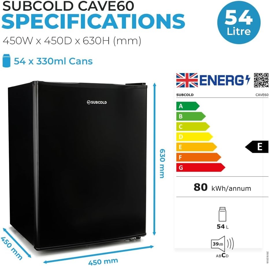 Mini Drinks Fridge Solid Door Can Dispenser Quiet 54L 54 Cans Black