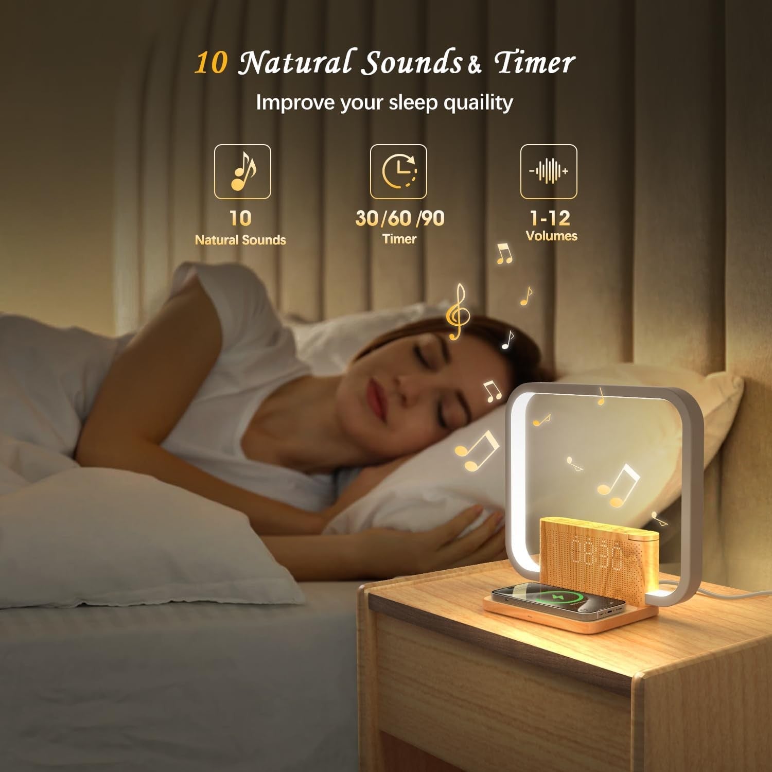 Sunrise Alarm Clock Wake Up Light Natural Sounds Snooze Bedroom Night Lamp