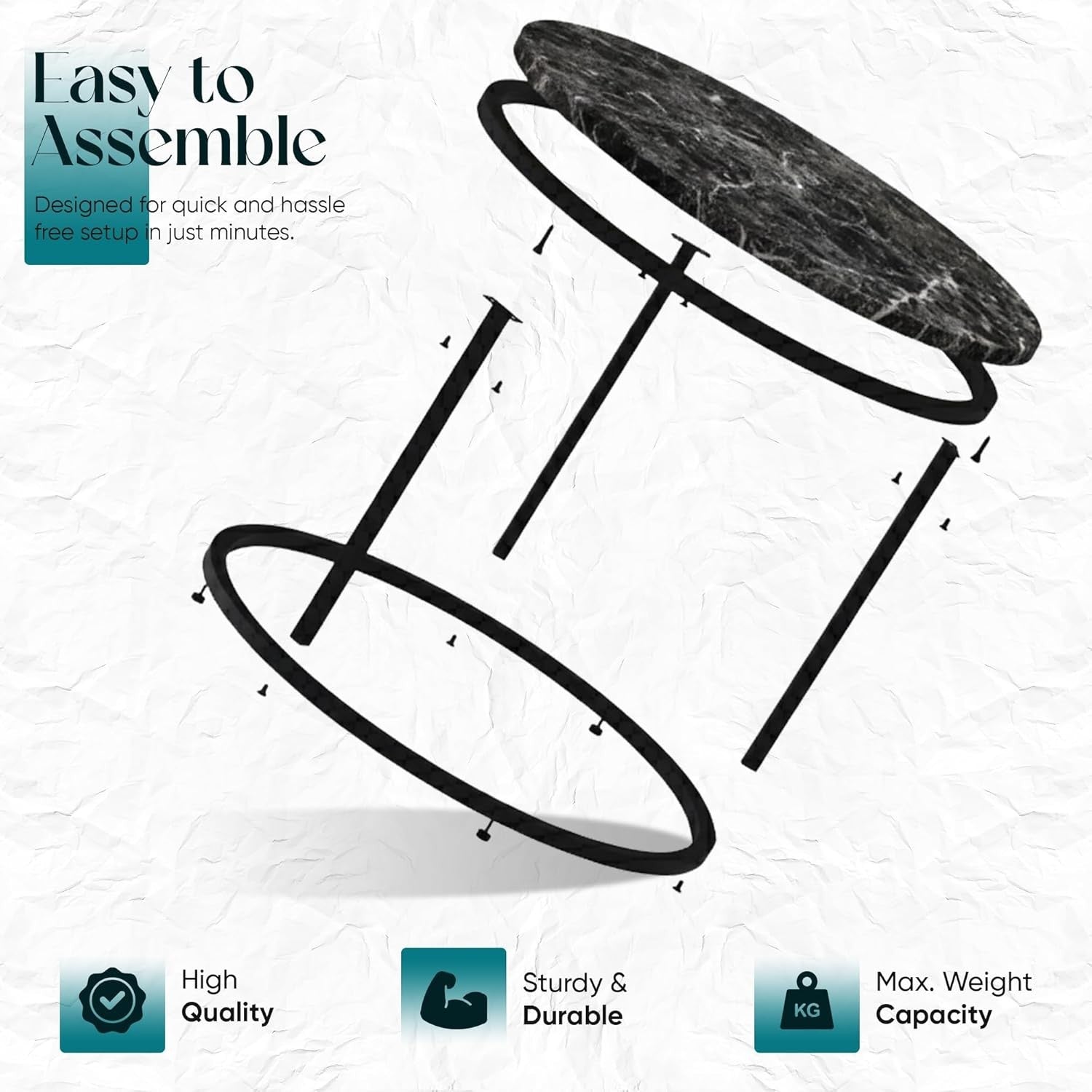 Space Saving Nesting Coffee Tables Set of 2 Black Marble Effect Round End Side A