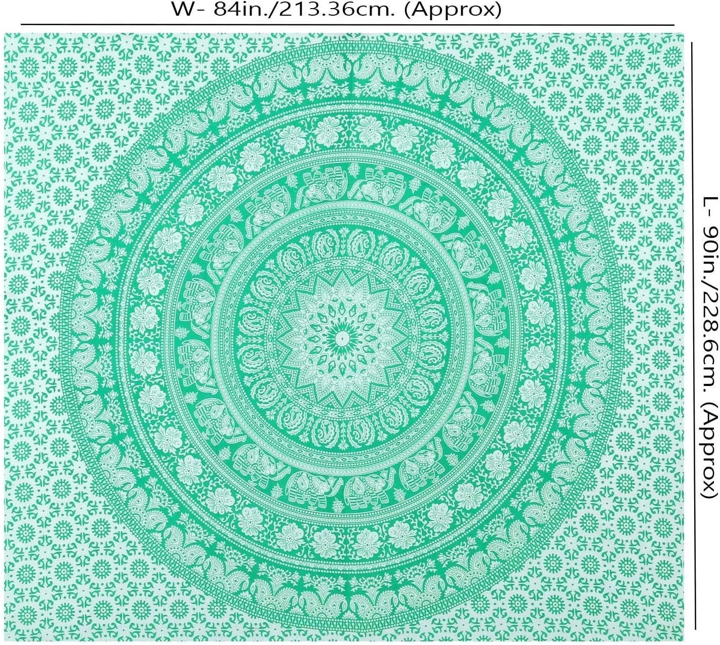 Extra-Large Green Cotton Mandala Elephant Wall Tapestry 90x84
