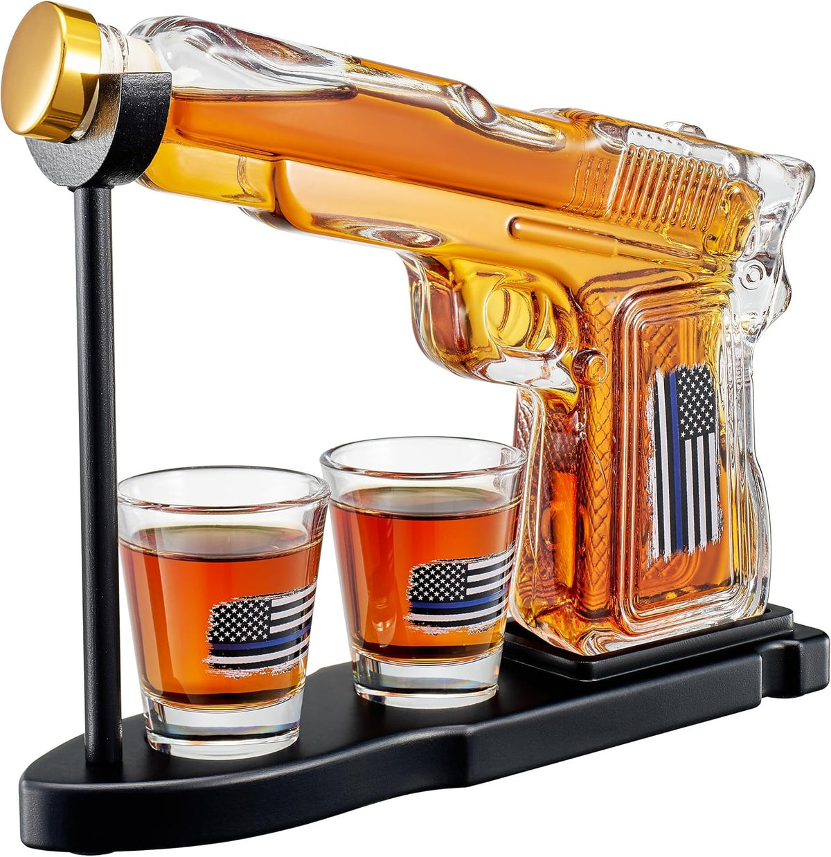 Whiskey Gun Decanter Set with Glasses & Stand – 8oz Pistol Bar Gift