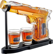 Whiskey Gun Decanter Set with Glasses & Stand – 8oz Pistol Bar Gift