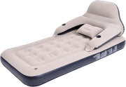Twin Inflatable Air Mattress Sofa Bed with Headrest, Pillow & Cup Holders
