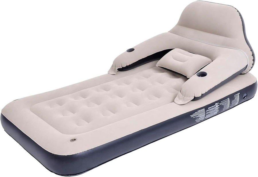 Twin Inflatable Air Mattress Sofa Bed with Headrest, Pillow & Cup Holders