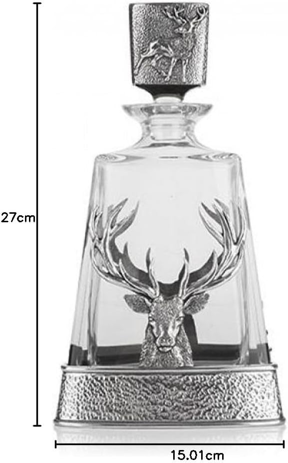 Scottish Thistle Stag Whisky Decanter 60cl Pewter Crystal Pyramid Design
