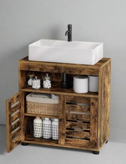 Rustic Brown Under Sink Bathroom Cabinet Wooden Storage Unit