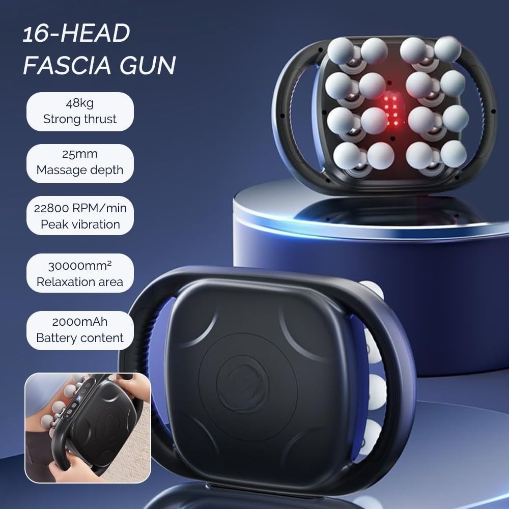 Deep Tissue Massage Gun 16 Head Multi-Node Heated Muscle Relief Full Body
