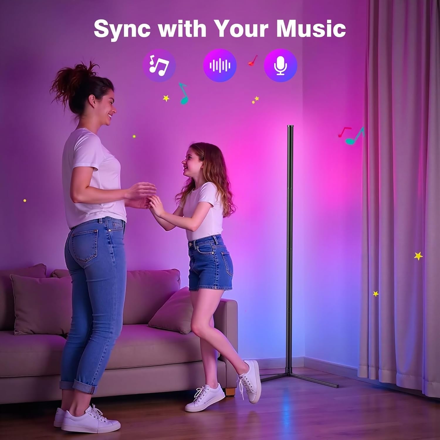 Smart RGB Corner Floor Lamp App Remote Music Sync LED Standing Light