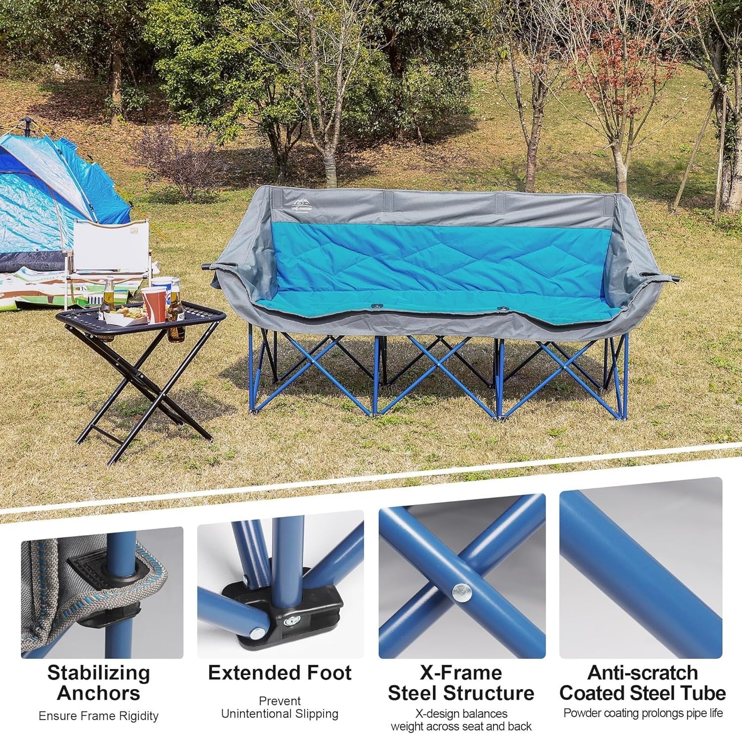3 Seater Folding Camping Chair Sofa Heavy Duty Outdoor Loveseat BBQ