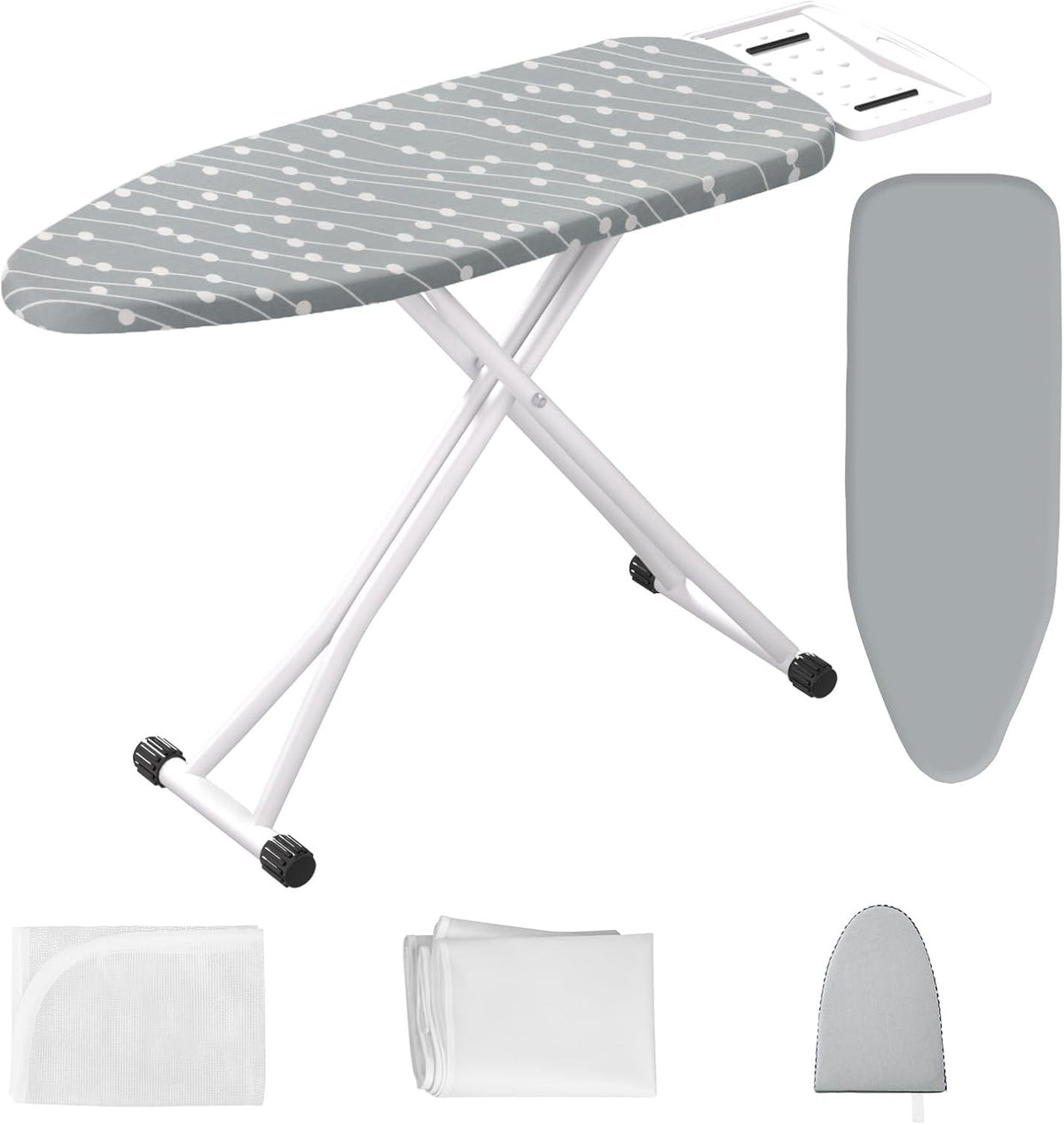 Adjustable Folding Ironing Board Blue Dots Compact Steel Frame with Iron Rest