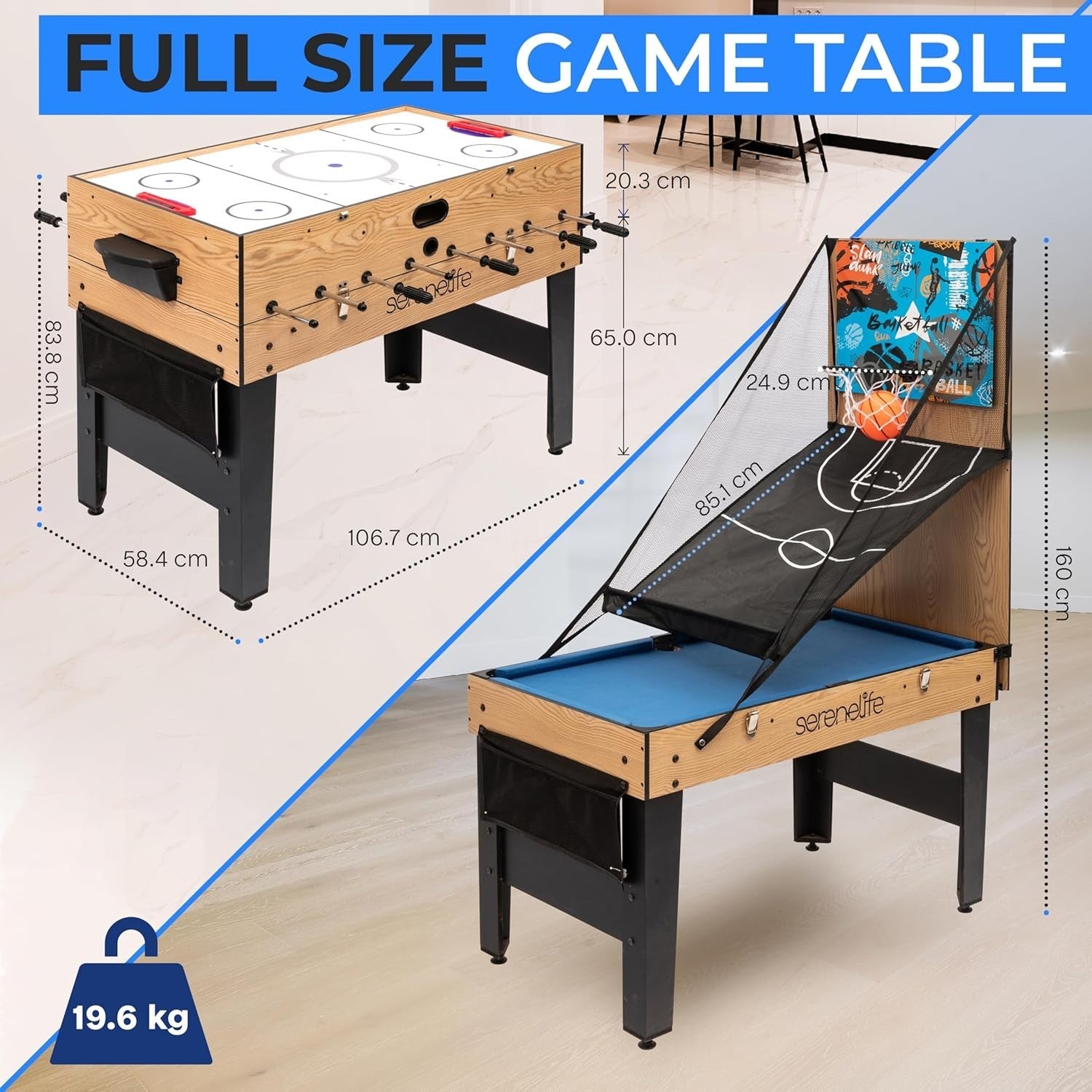 6-in-1 Multi Game Table 4ft Arcade Air Hockey Pool Foosball Indoor