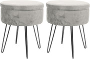 Set of 2 Grey Velvet Storage Footstools Black Legs Modern Round Pouffes