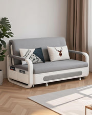 2 Seater Sofa Bed Grey Pull Out Double w/Storage Compact for Small Rooms
