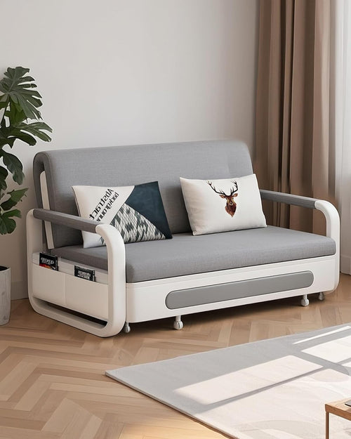 2 Seater Sofa Bed Grey Pull Out Double w/Storage Compact for Small Rooms