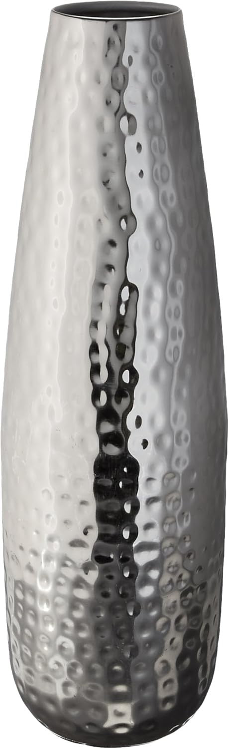 16.5 Inch Silver Metal Floor Vase Hammered Tall Teardrop Home Decor