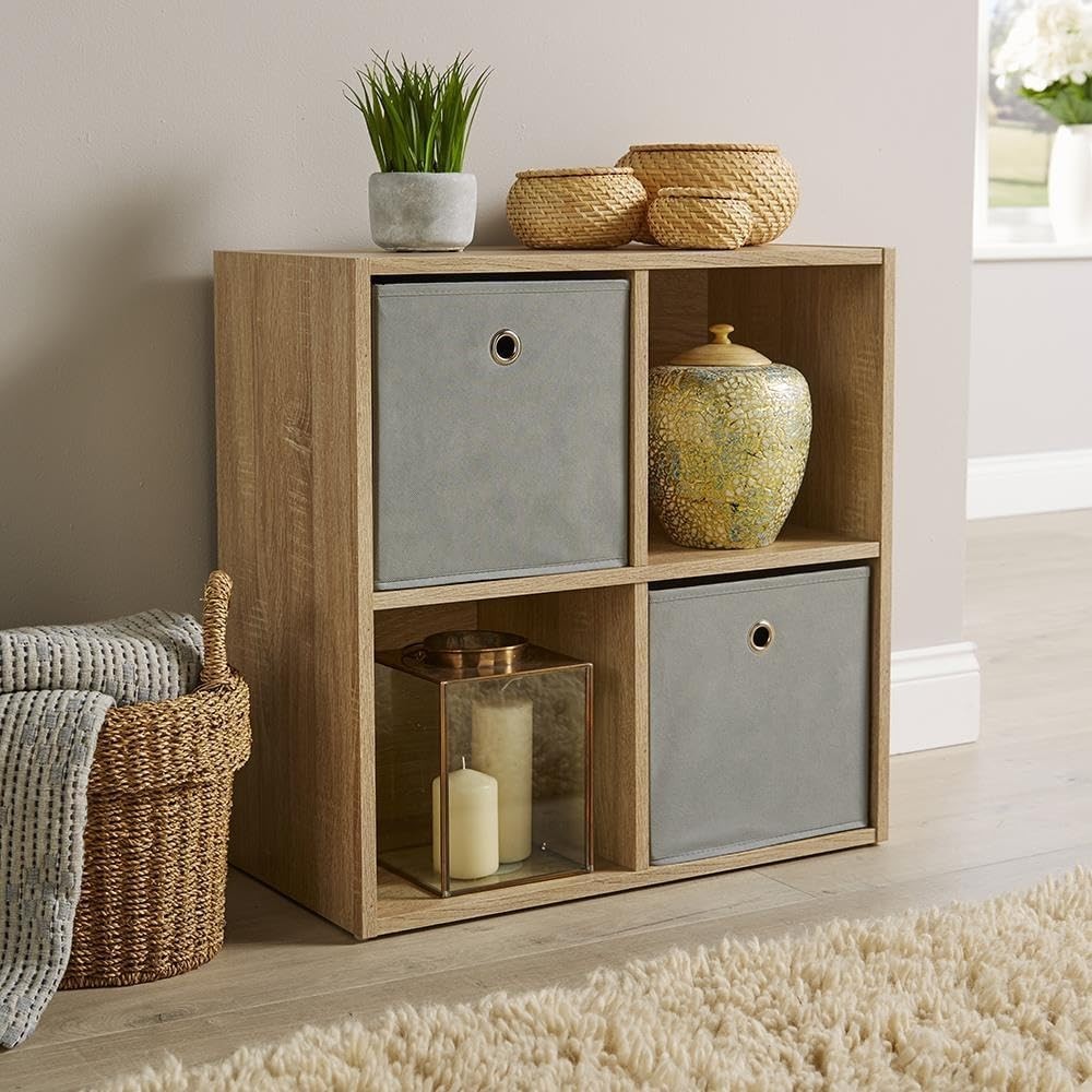 4 Cube Storage Shelf Wooden Bookcase Display Unit Oak Effect 60cm