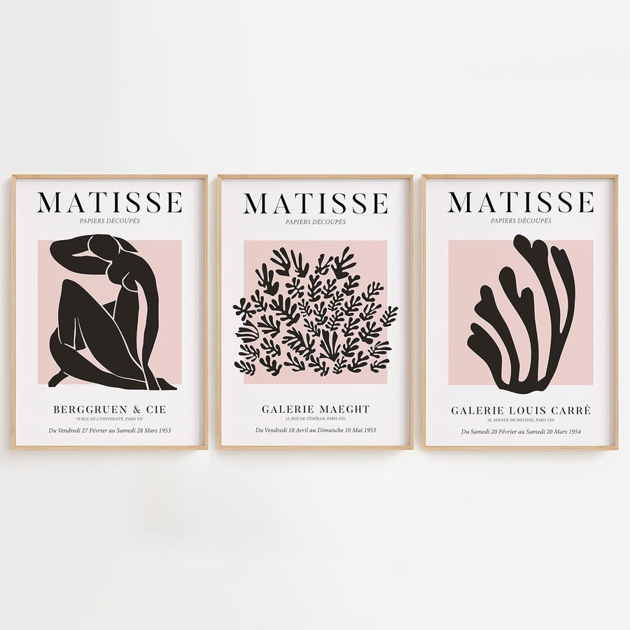 3Pcs Matisse Inspired Wall Art – Black on Blush Modern Minimalist A4