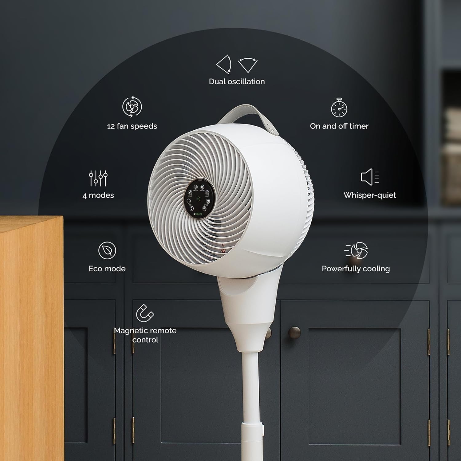 Silent 12-Speed Pedestal Cooling Fan w Remote Oscillating Air Circulator White